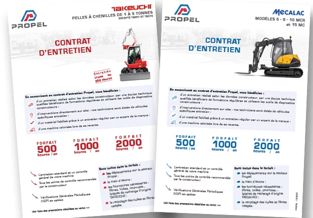 Contrats entretien SAV Mecalac et Takeuchi